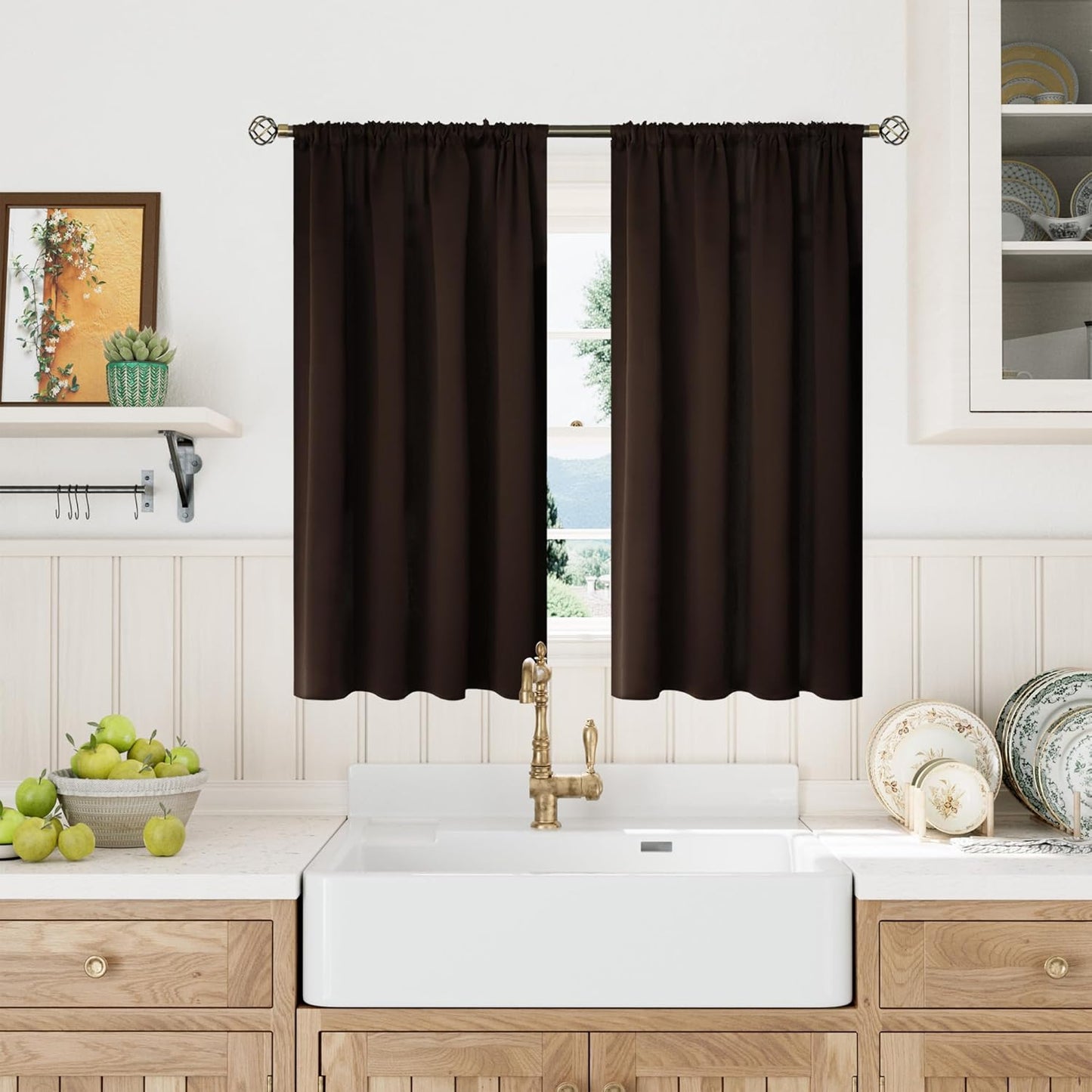 BGment Brown Blackout Curtains 45 Inch Long for Bedroom Kitchen Window - Short Length Chocolate Thermal Insulated Darkening Drapes with Rod Pocket for Bathroom, 42 x 45 Inch, 2 Panels