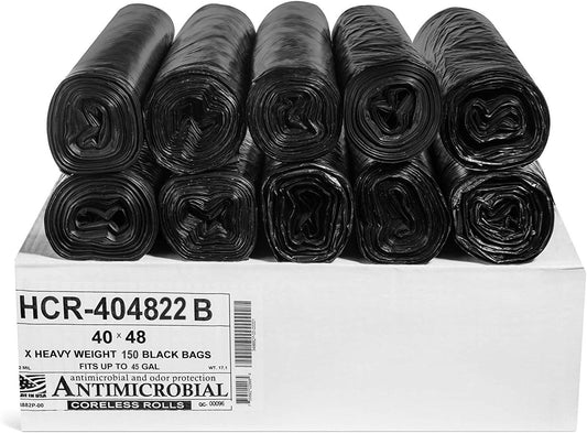 Aluf Plastics High Density Trash Bags, 45 Gallon, 150 Count, 22 Micron (eq), 40" x 48", Black, for Bathroom, Office, Industrial, Commercial, Janitorial, Municipal, Recycling