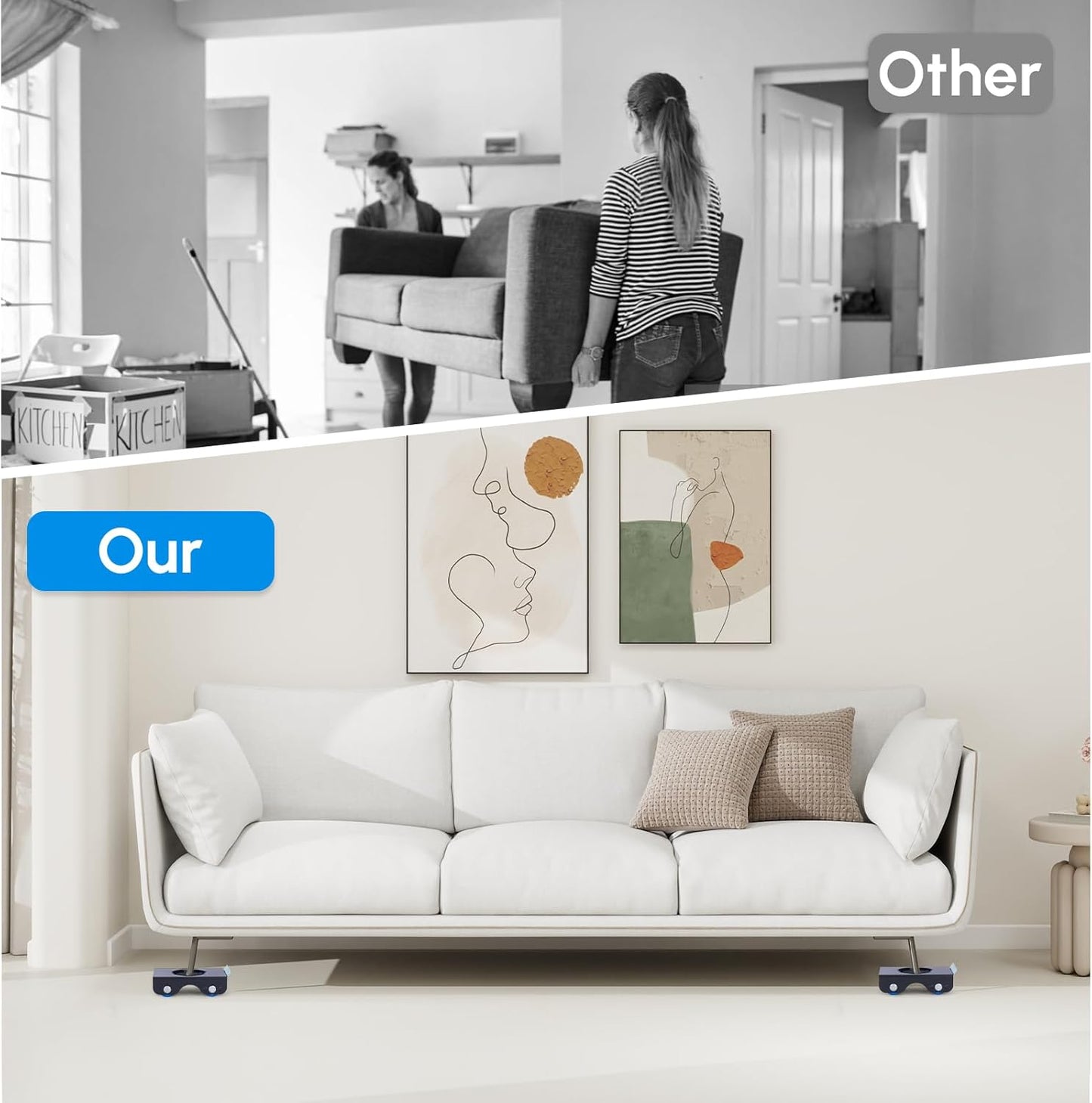 Furniture Sliders, Furniture Movers with Wheels 700LBS- 4 Metal Slider with Anti-Slip Pad（4 Brakes Each for Easy Moving, Heavy Duty Appliance Roller Dolly for Couches, Sofas +More.