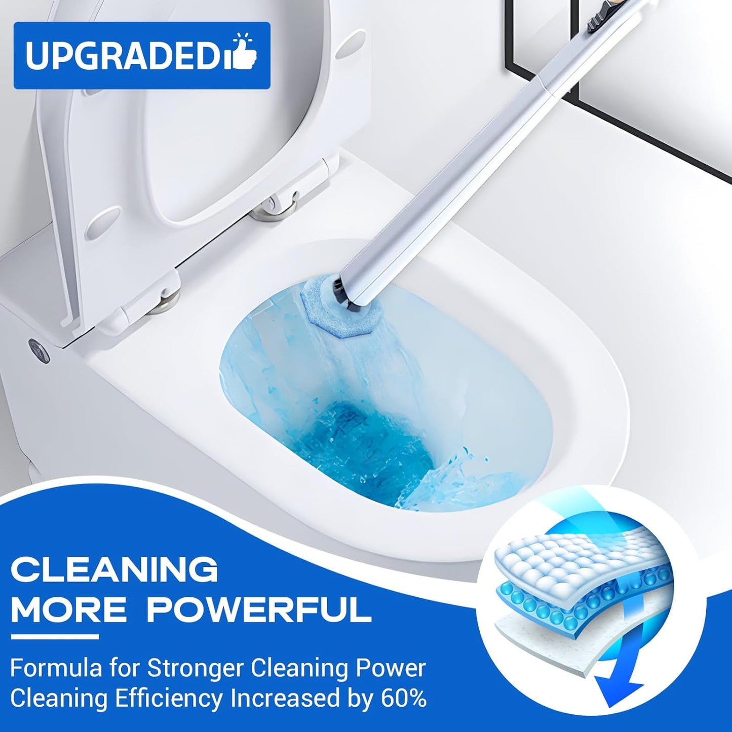 50 Counts Disposable Toilet Bowl Wand Refills, 5X Cleaning Power Toilet Cleaner Refill Pads, Deep Cleaning, No Falling Apart, Fresh Fragrance, Compatible with Most Toilet Brushes