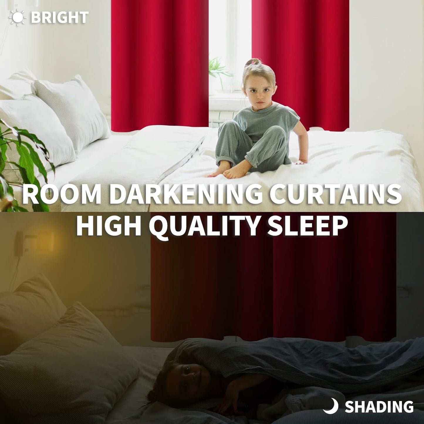 BGment Short Red Blackout Curtains 45 Inches Length for Bedroom- Rod Pocket Thermal Insulated Room Darkening Drapes for Cafe Kitchen Bathroom Window, 42 x 45 Inch, 2 Panels