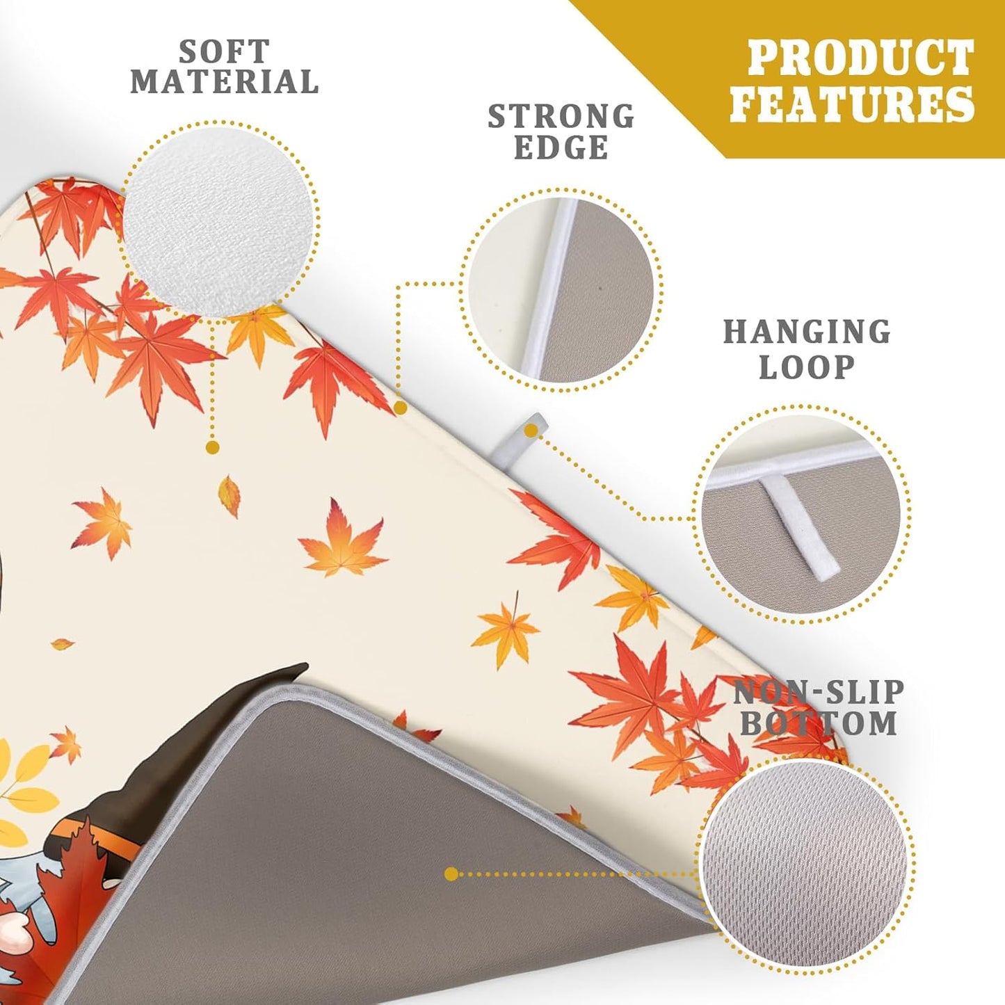 Fall Gnome Dish Drying Mat for Kitchen Counter Fall Pumpkin Dish Drying Mat Absorbent Fast Dry Drying Mat 16x18 Inch Thanksgiving Day Maple Leaves Dishes Pad Dish Drainer Rack Mats Fall Decor