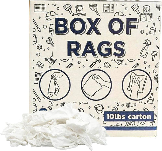 Premium White T-Shirt Cleaning Rags (10 lbs. Box) – White Cotton Rags for Cleaning, Staining, Painting, Oil, Grease & Dust Removal – Shop Rags Bulk for Multipurpose use