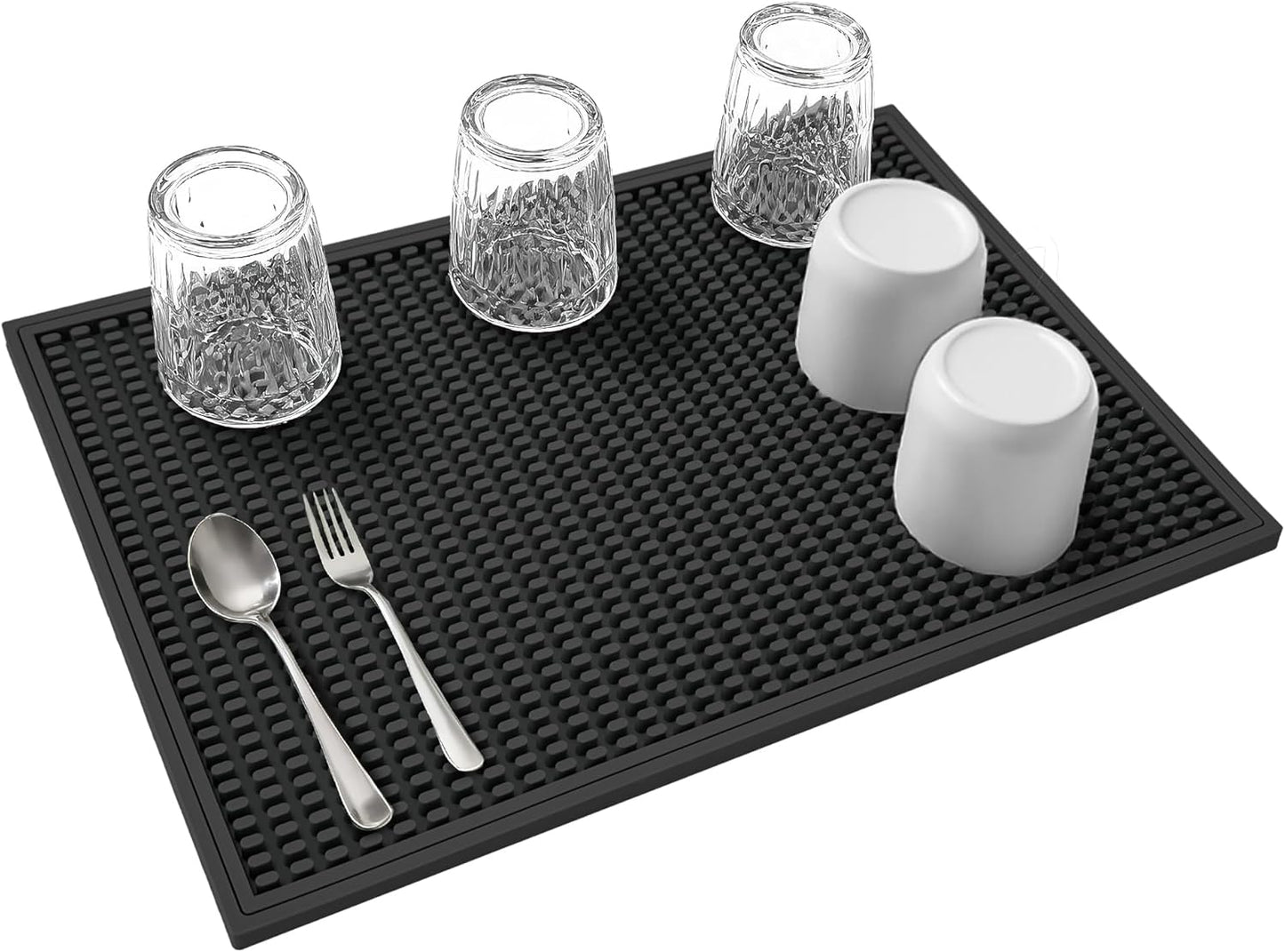 dish drying mat - 18" x 12" Black silicone drying mat , kitchen counter dish drying mats,rubber dish drying mat, Applies to bar mat、coffee mat