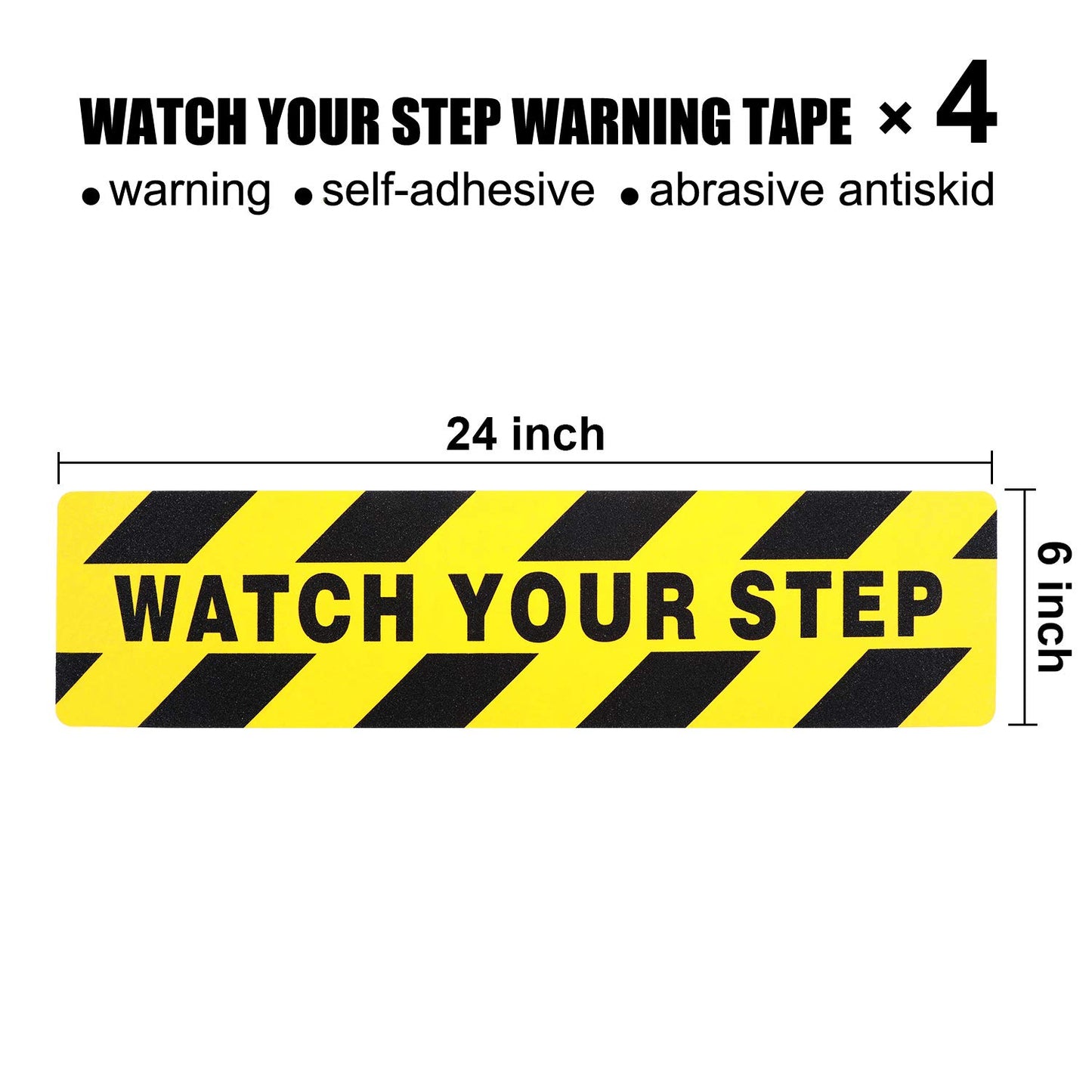 Boao 4 Pieces Watch Your Step Stickers Sign 6 x 24 Inch Caution Watch Your Step Floor Decals Warning Sticker Adhesive Tape Anti Slip Abrasive Tape for Workplace Safety Wet Floor Caution