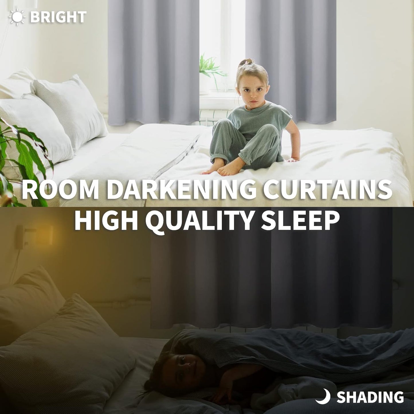 BGment Rod Pocket Blackout Curtains for Bedroom - Thermal Insulated Room Darkening Curtain for Living Room, 52 x 54 Inch, 2 Panels, Light Grey