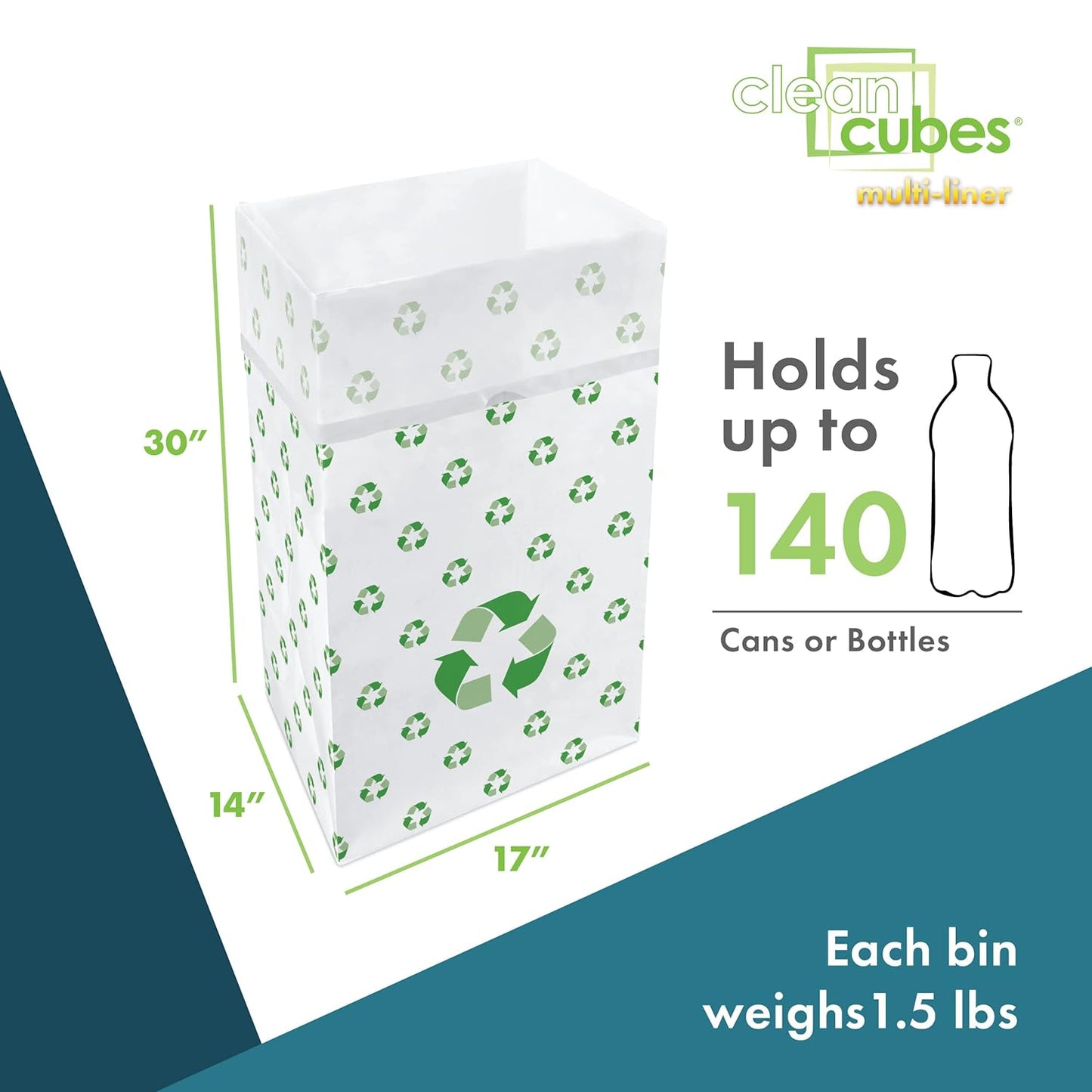 30 Gallon Disposable Pop-Up Trash Cans (3-Pack, Multi-Liner) with Fitted Bags – Foldable Garbage & Recycling Bins for Parties, Events & Kitchen (Recycle 30" H x 14" W x 17" D)