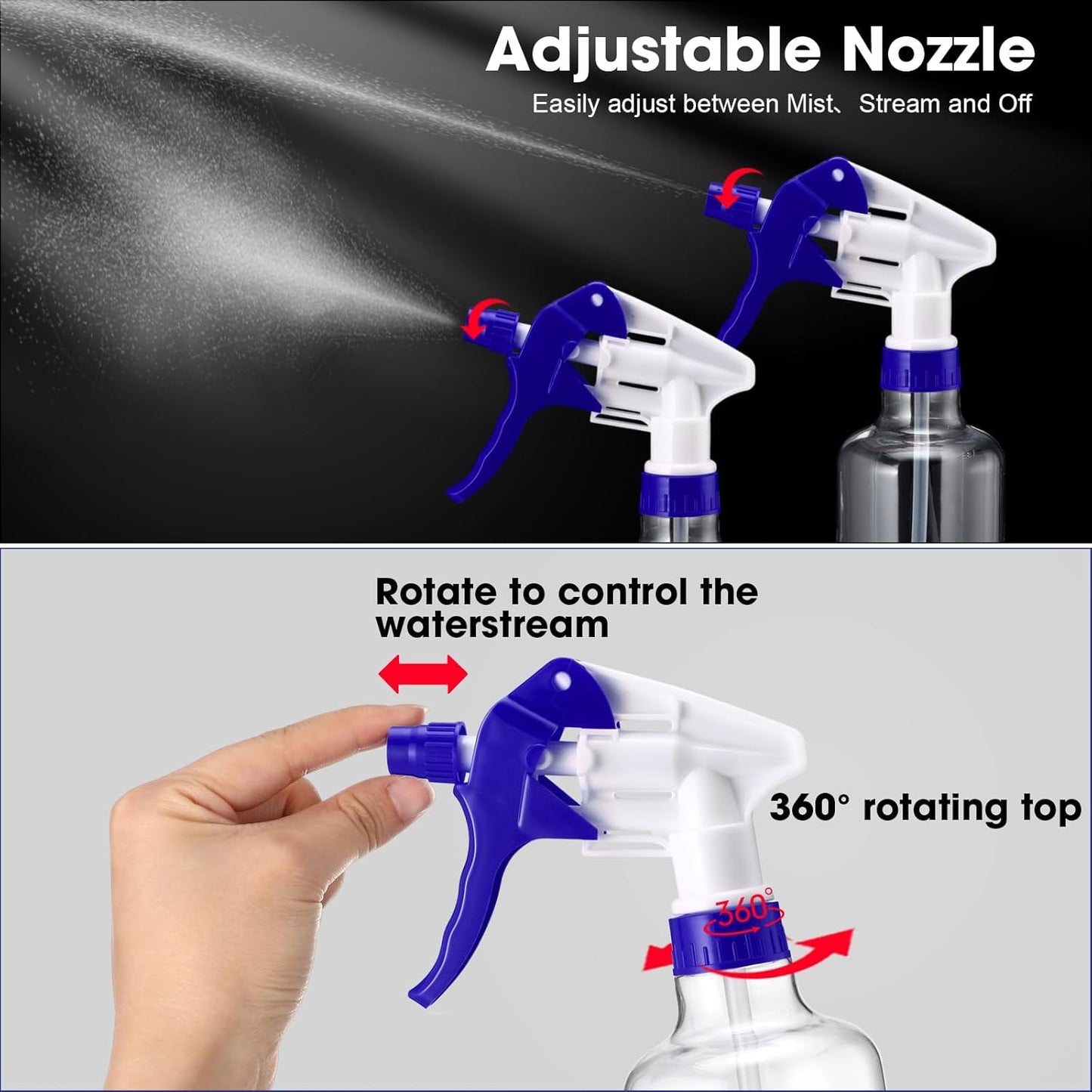 Eccliy 12 Pcs 16 Oz Plastic Spray Bottle, Adjustable Empty Reusable Sprayer for Cleaning, Planting, Water, Bathroom and Kitchen, BBQ, Commercial and Residential(Blue,Clear)