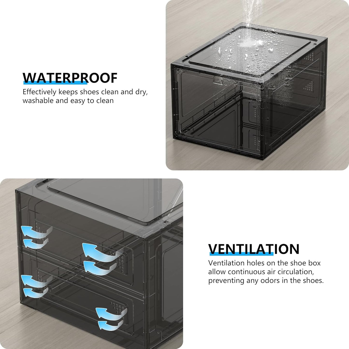 12 Pack Hard Sturdy Thickened Rigid XX Large Shoe Storage Organizer for Closet, Clear Stackable Sneaker Shoe Boxes Rack Containers Display Case Bins with Lids, Grey