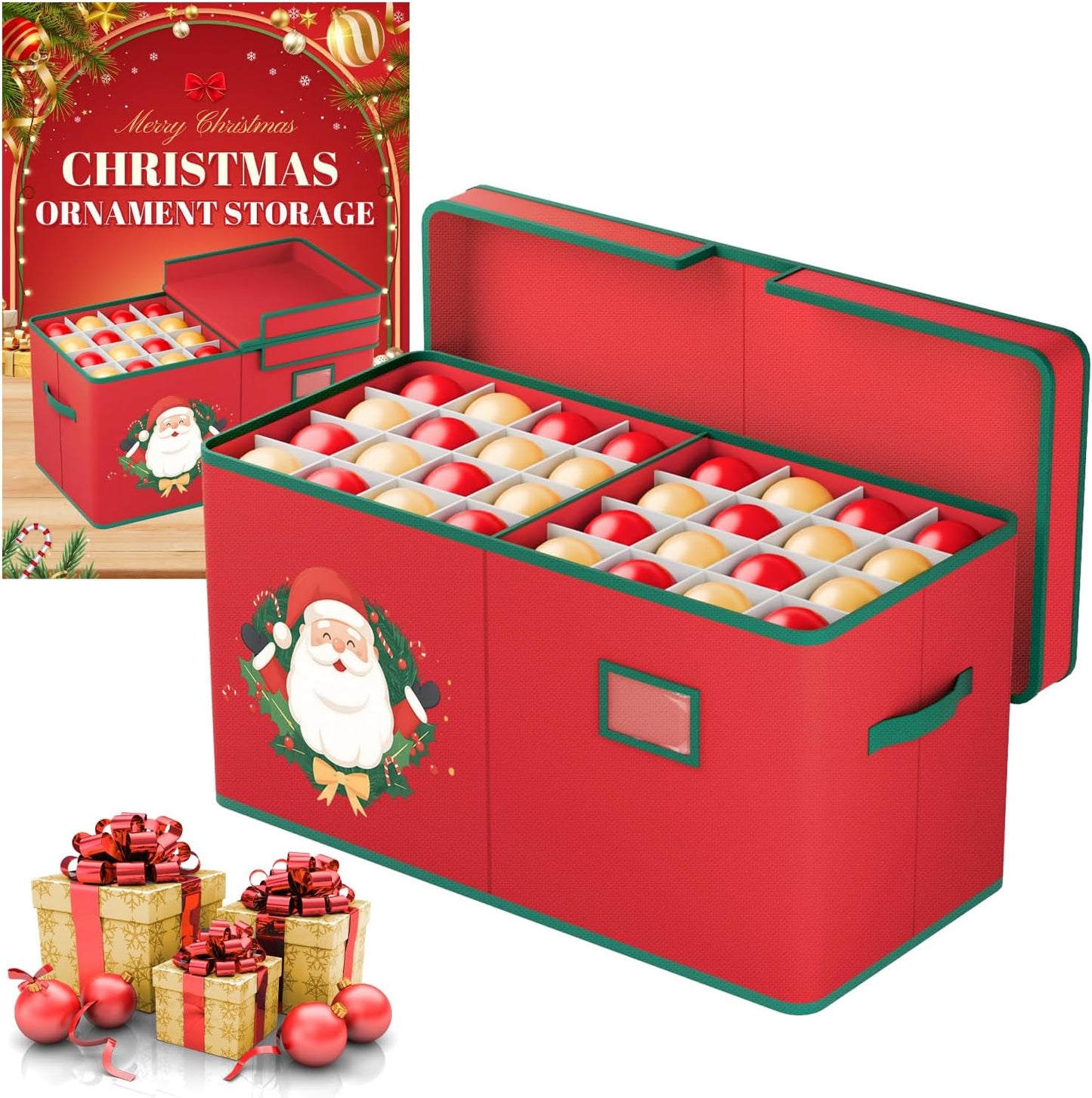 Christmas Ornament Storage Box Christmas Ornament Storage Organizer with Adjustable Divider 128 Ornaments 600D Oxford Fabric Christmas Storage Containers Holiday Ornament Storage Box