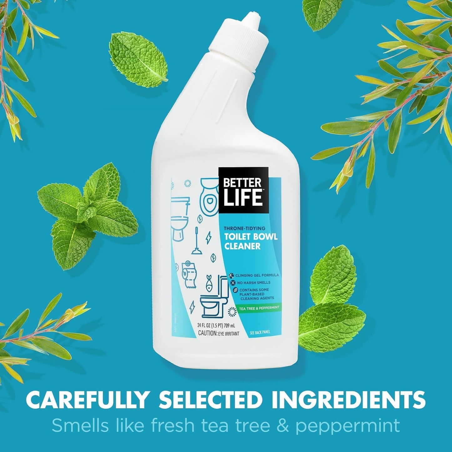 Better Life Toilet Bowl Cleaner - Tea Tree & Peppermint Scent Cleaning Gel - Liquid Bathroom Cleaners for Household - 24oz
