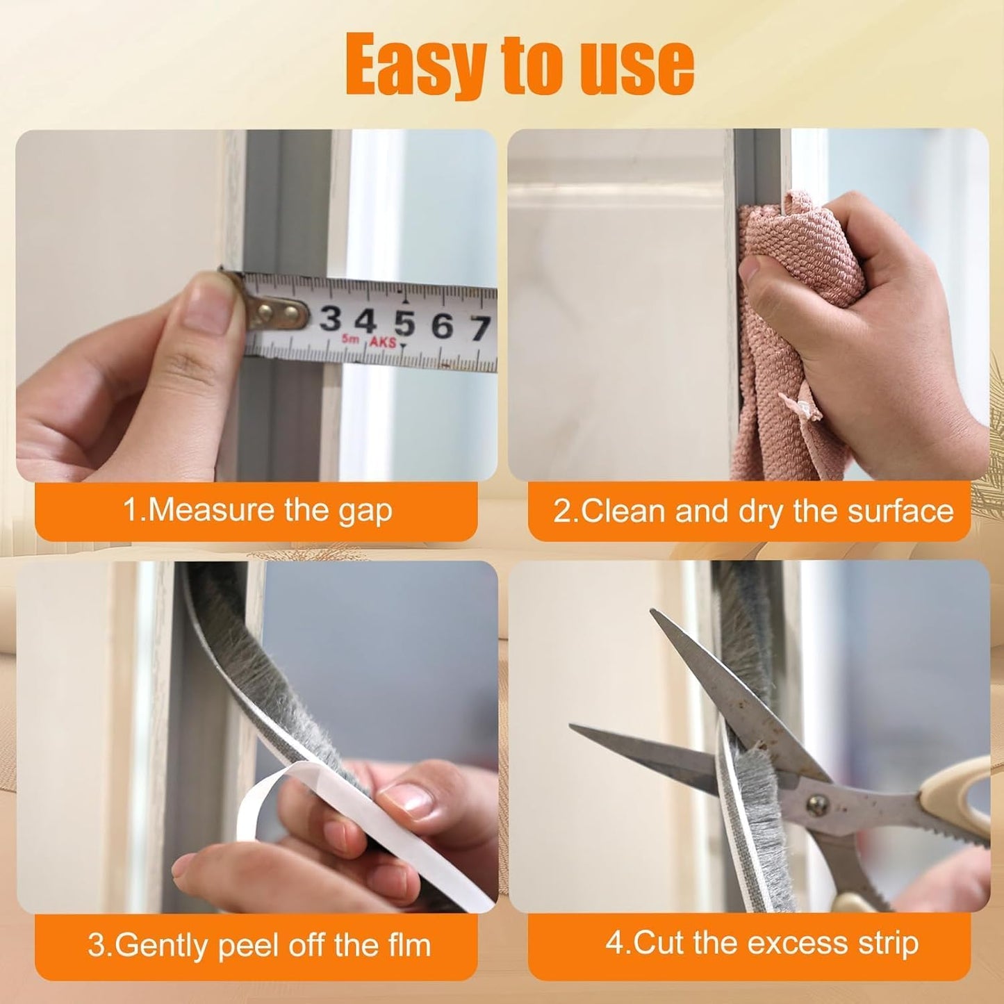 39.4FT Brush Weather Stripping, Neat Pile Self Adhesive Seal Strip for Windows and Door, Weatherstrip for Soundproofing, Windproof, Dustproof, Stronger Stickiness, 0.35'' Wide x 0.35'' Thick, Grey