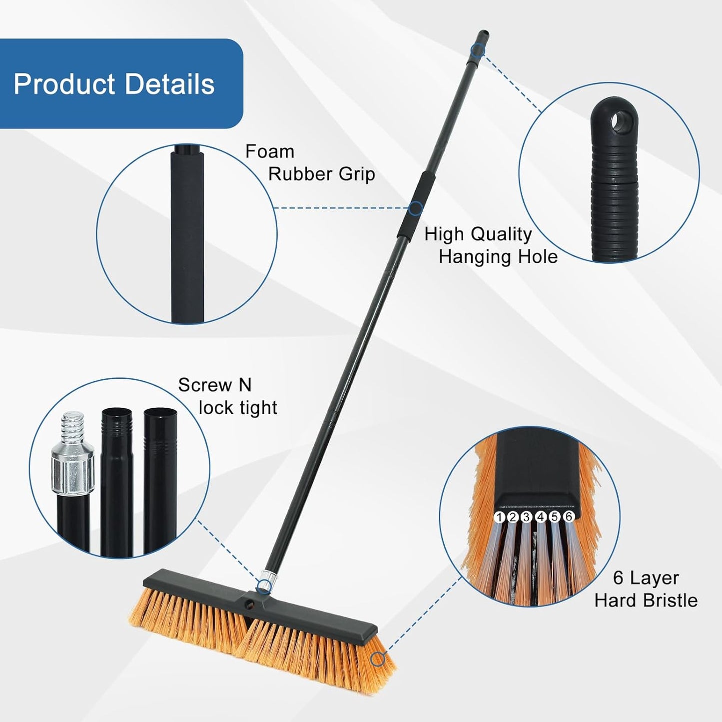 PBHEPJ 24 Inchs Push Broom Outdoor Heavy Duty, Shop Broom with 60" Long Bandle for Cleaning Outdoor or Indoor Tile, Garage, Shop, Deck, Concrete, Wood, Stone, Patio Floor