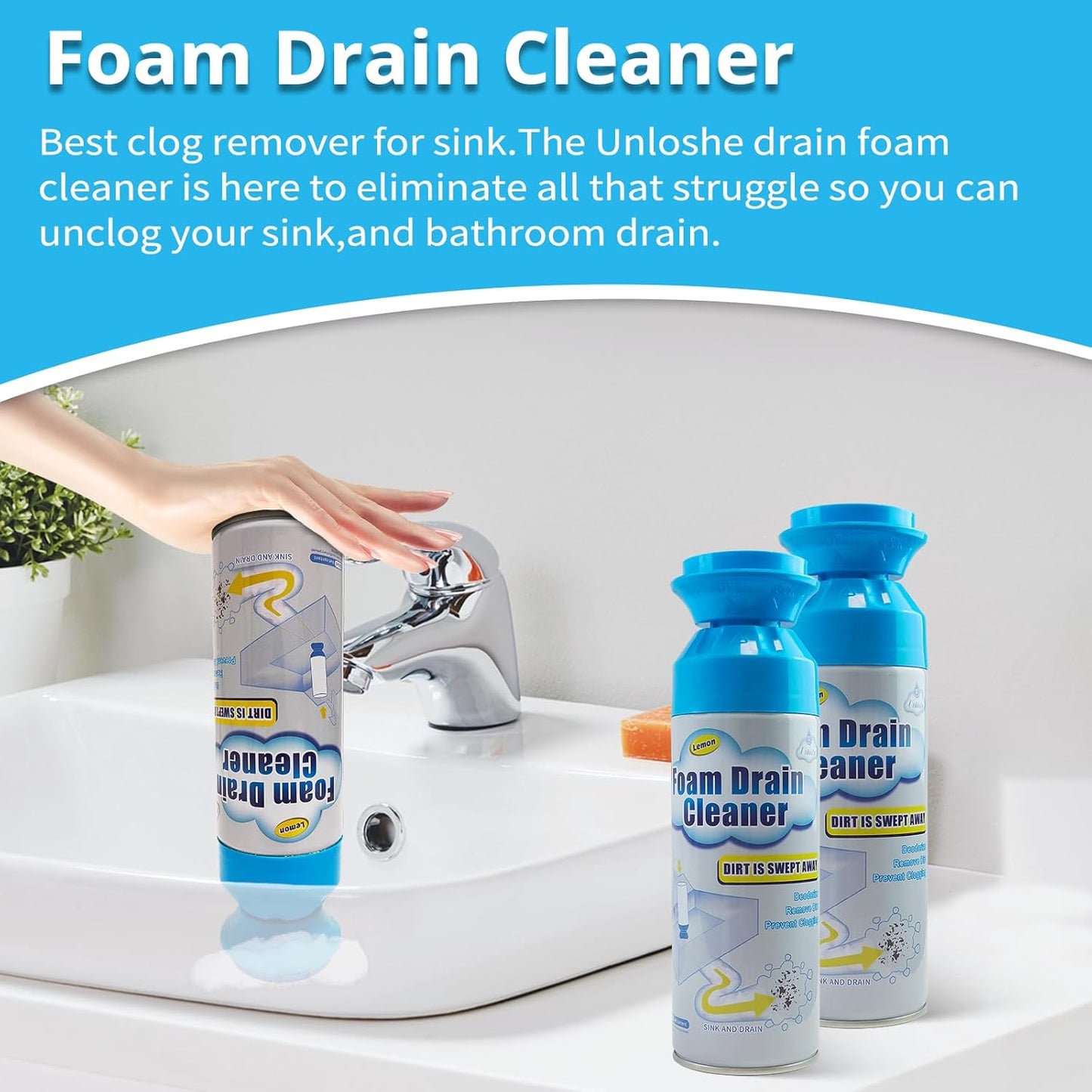 Drain Cleaner, Foaming Drain Cleaner and Deodorizer, Sink Cleaning Foam, Drains Clog Remover for Kitchen Bathroom Drains, Sinks, Tubs (2PCS)