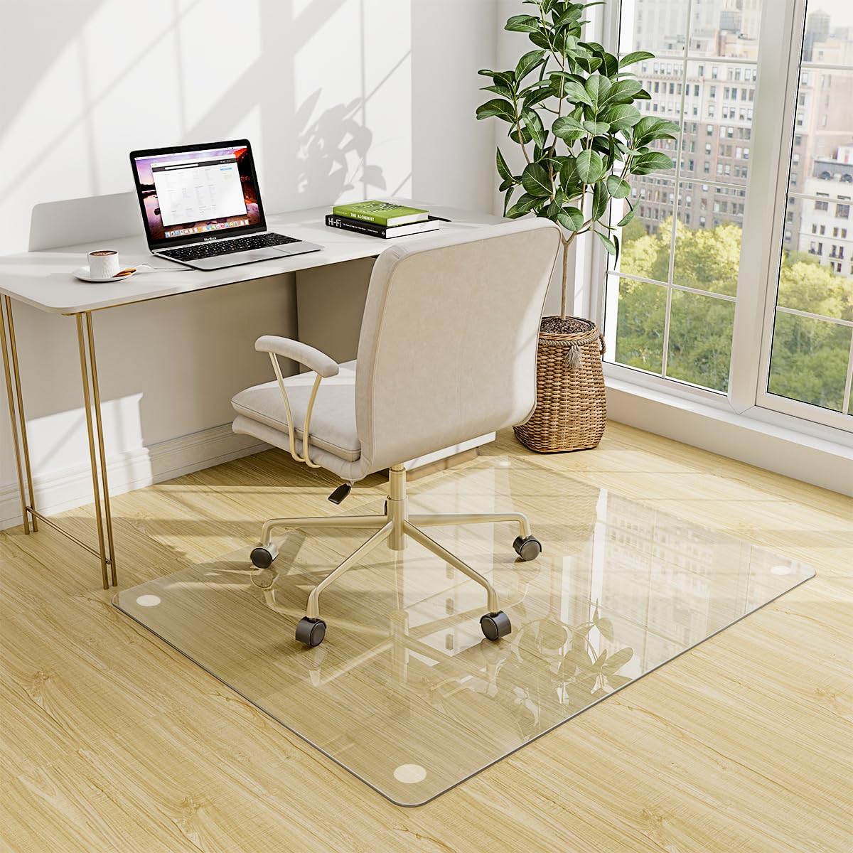 46" x 55" Chair Mat for Carpet - Office Chair Mat - Tempered Glass Floor Mat for Home/Office/Carpet Clear Computer Floor Mat - with 4 Anti-Slip Pads