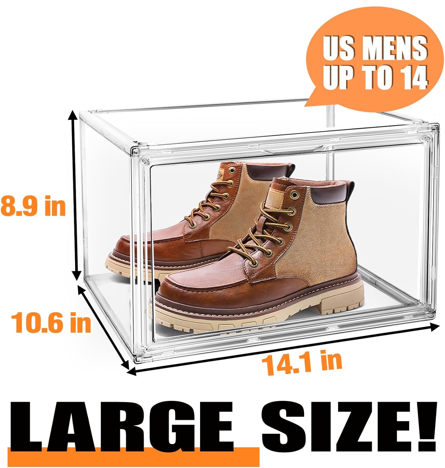 4 Pack Acrylic Shoe Boxes Sneaker Storage for Sneakerheads Clear Plastic Stackable Boot Shoe Collectibles Display Case, Size 13