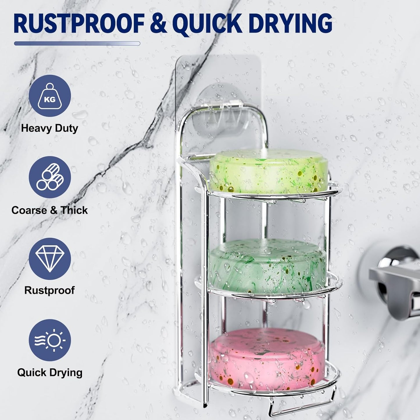 Silver 3-Tier Shower Soap Shampoo Bar Holder, Self Adhesive & Freestanding Draining Soap Dish Caddy for Bathroom Wall Accesories Decor