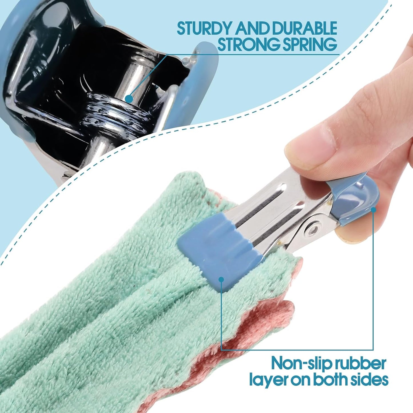 Clothes Pins Heavy Duty 30 Pack - 2.17 Inch Metal Chip Clips, Clothespins for Photo Drying Clothesline Laundry Sock, Bag Clips for Food Kitchen Stainless Steel with Rubber, Blue