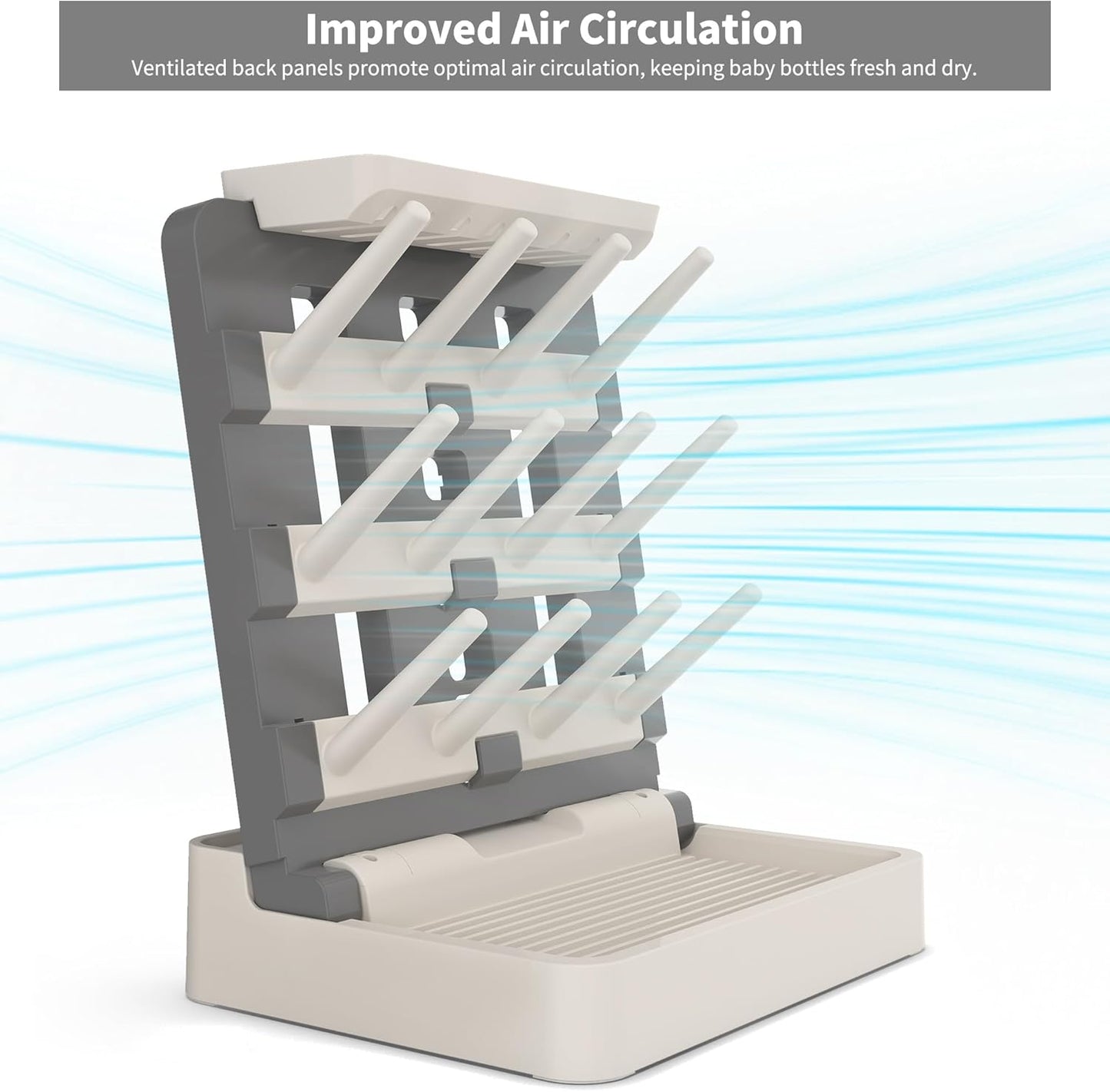 Baby Bottle Drying Rack, Vertical Standing Bottle Dryer Rack Holder-Space Saving Baby Bottle Drying Rack for Countertop-Holds Up to 12 Baby Bottles & Cup(Gray & Khaki)