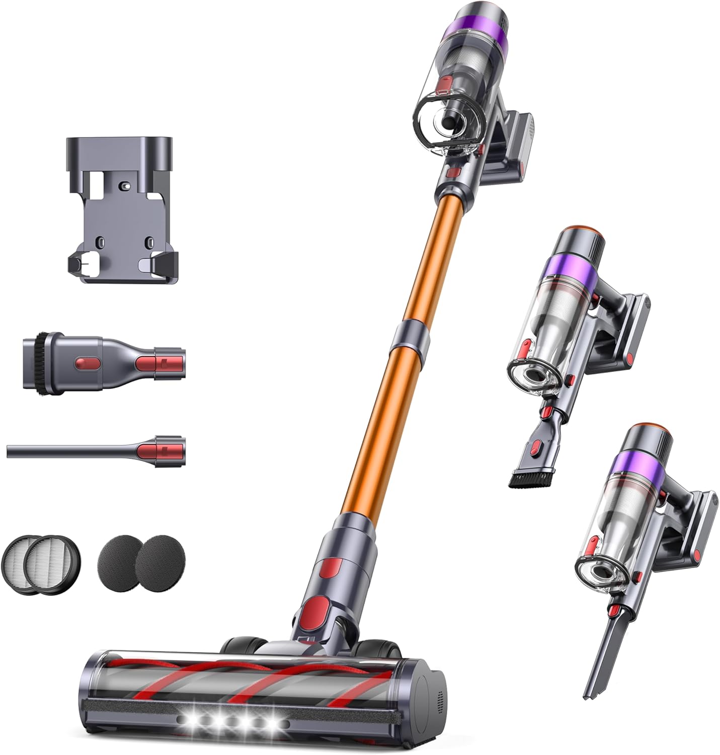 Fieety Cordless Vacuum Cleaner, 550W 45KPA Cordless Stick Vacuum Cleaner with 60Mins Rechargeable Battery, LED Touch Display, Handheld Vacuum Cleaners for Home/Pet Hair/Carpets/Floors