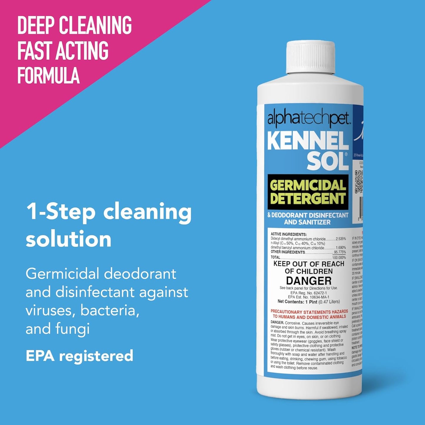 ATP KennelSol 1-Step Kennel Cleaner - 1 Pint Liquid Disinfectant, Effective Against Bacteria and Viruses, Deodorizer Wintergreen Scent by Alpha Tech Pet