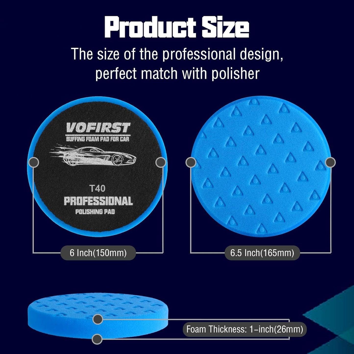6 Inch Polishing Pad - 3Pcs Blue Polishing Pad - 6.5 Inch Face for 6 Inch 150mm Backing Plate - High-Density Buffing Sponge Pads for Car Buffer Polisher Compounding, Polishing & Waxing