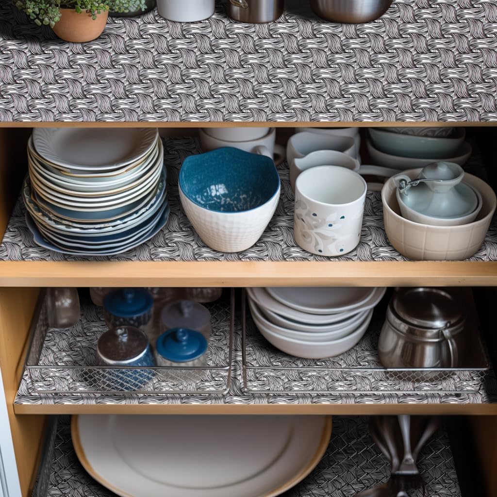 Black 12 x 360 Inch Shelf Liner for Kitchen Cabinets Non Adhesive Kitchen Drawer Liner, Waterproof Shelf Liner Durable Anti-Slip for Kitchen Cabinets Shelf Liner