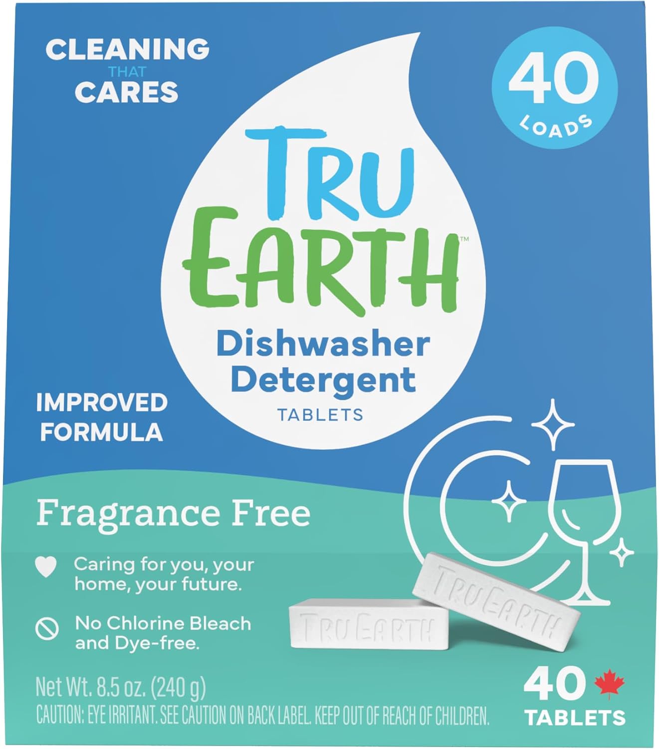 Tru Earth Dishwasher Detergent Tablets | Eco Friendly Alternative to Liquid Pods | 40 Tablets | Fragrance-Free