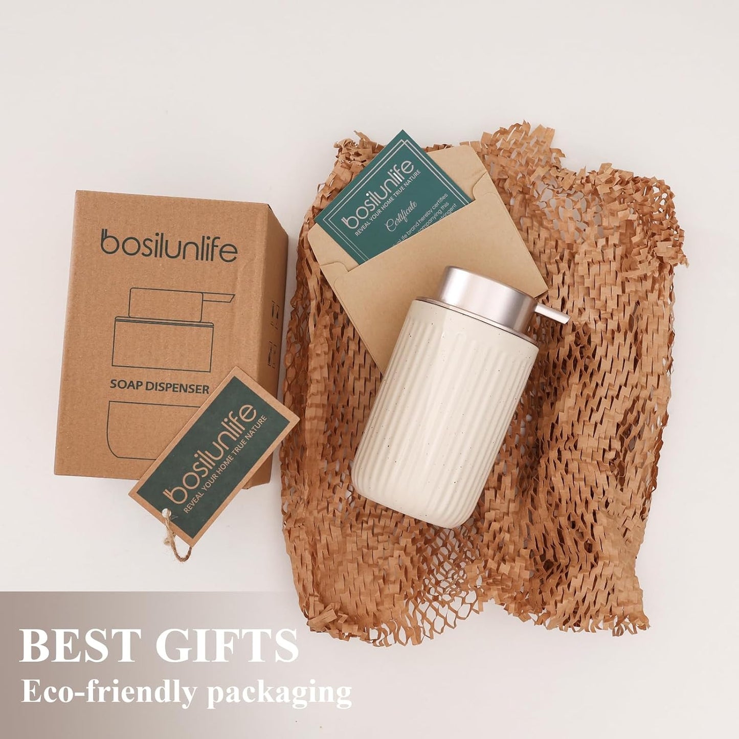 BosilunLife Dish Hand Soap Dispenser - Liquid Pump Soap Dispenser for Bathroom Decro Aprcot 12oz Ceramic Kitchen Dish Dispenser with Rust-Proof Liquid Pump Modern Refillable Lotion Bottles