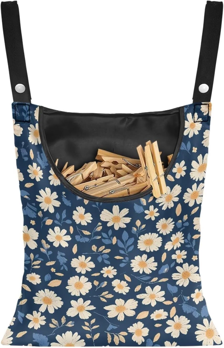 Clothes Pin Hanging Bag with Big Opening Storage Clothes Pins & Mini Clothespins, Hanging Laundry Bag Fits Retractable Clothes Line Outdoors - Daisy Print