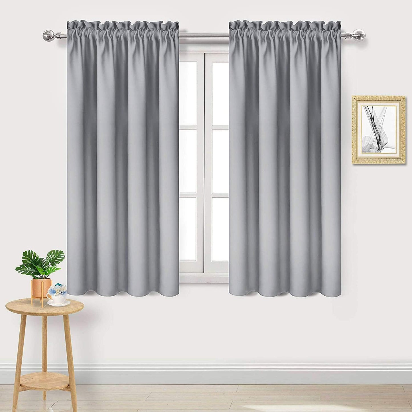 DWCN Blackout Curtains Room Darkening Thermal Insulated Bedroom Curtains Window Curtain Panels, 38 x 45 inches Long, Set of 2 Silver Grey Rod Pocket Drapes