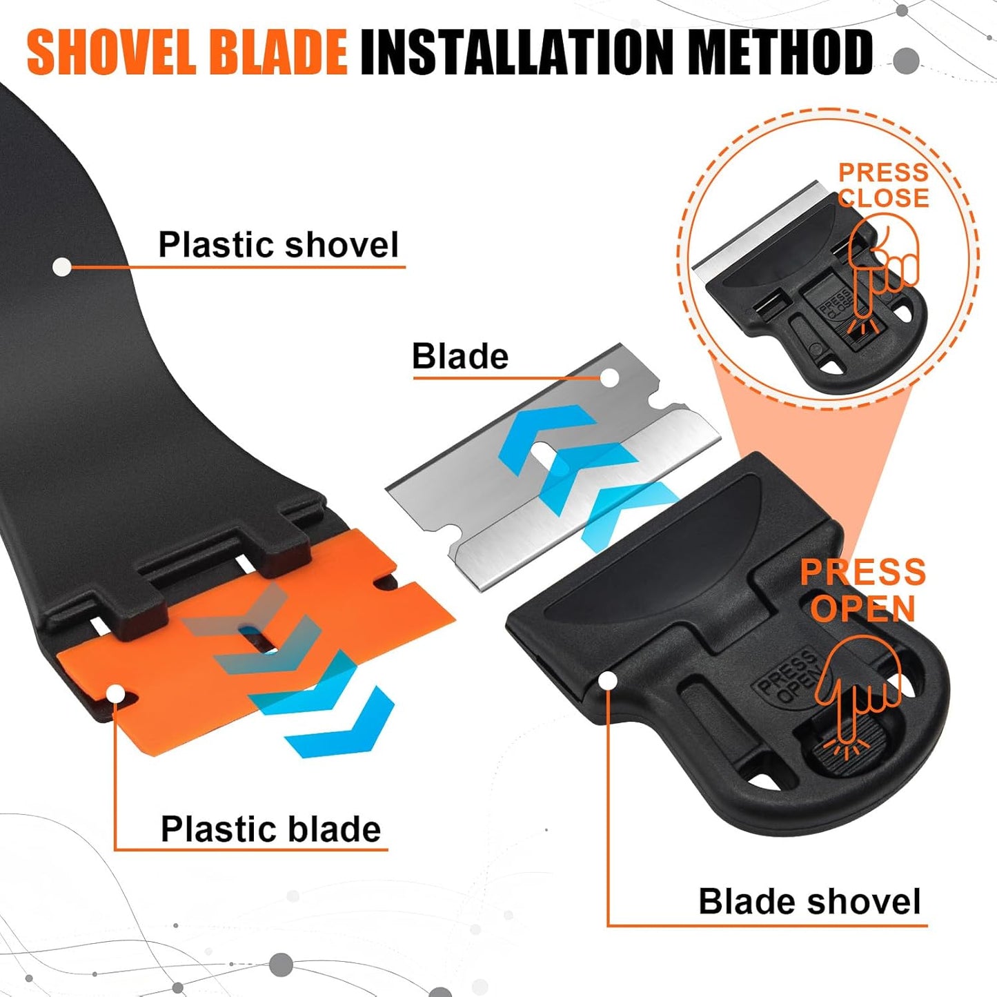 6 Pack Razor Blade Scraper Tool, Razor Scraper, Paint Scraper for Cleaning, With Extra 40Pcs Blade Scraper, For Cooktop, Wall, Floor, Glass Cleaning Scraper