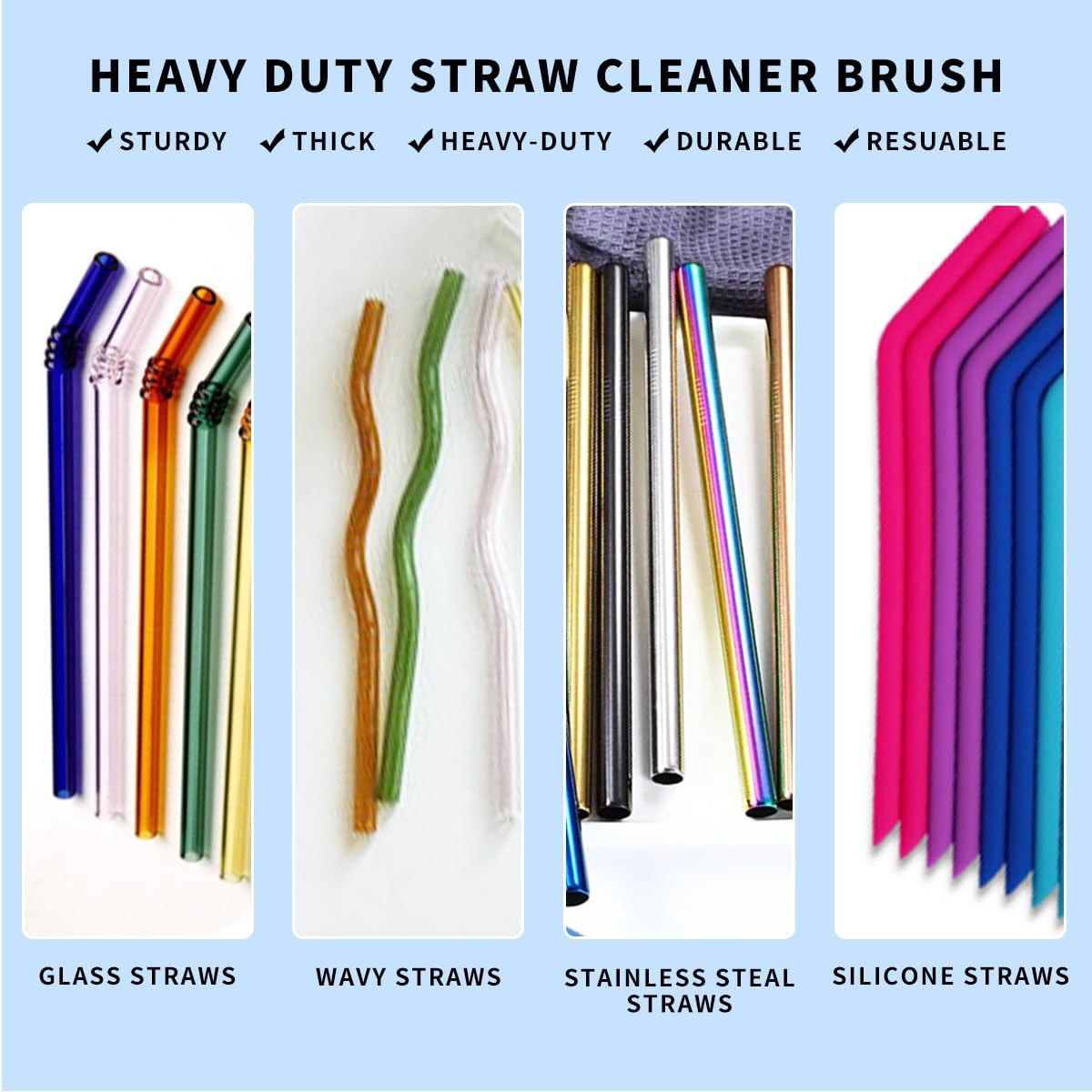Straw Cleaner Brush Set – 10 Inch, 5 Sizes (4–12mm) Nylon Bristles – Heavy-Duty, Non-Scratch, Easy-Grip Handle – for Reusable Straws, Baby Bottles, Sippy Cups & Pipes