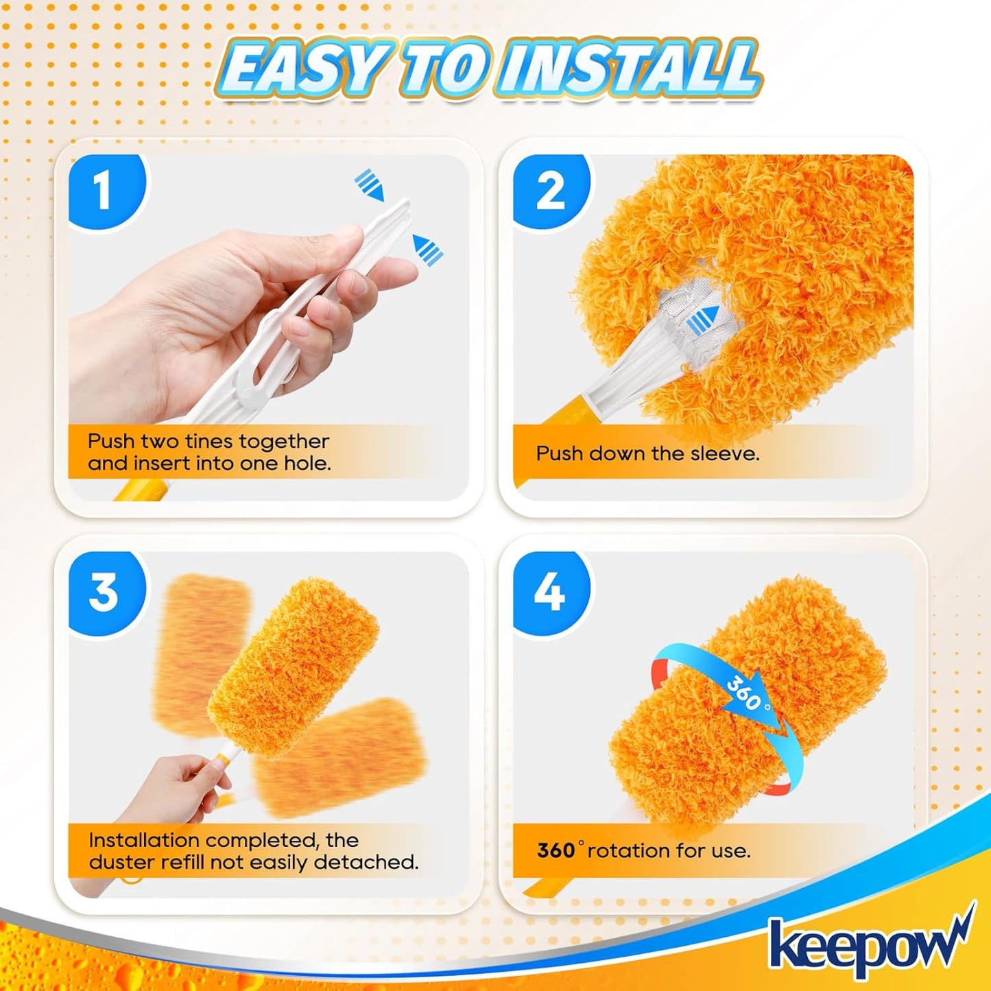 KEEPOW Reusable Microfiber Duster Refill Compatible with Swiffer Hand Duster, Heavy Duty Duster Refills, 360 Degree Dusters Refills for Cleaning, Ceiling Fan, 4 Pack (Handle is Not Included)