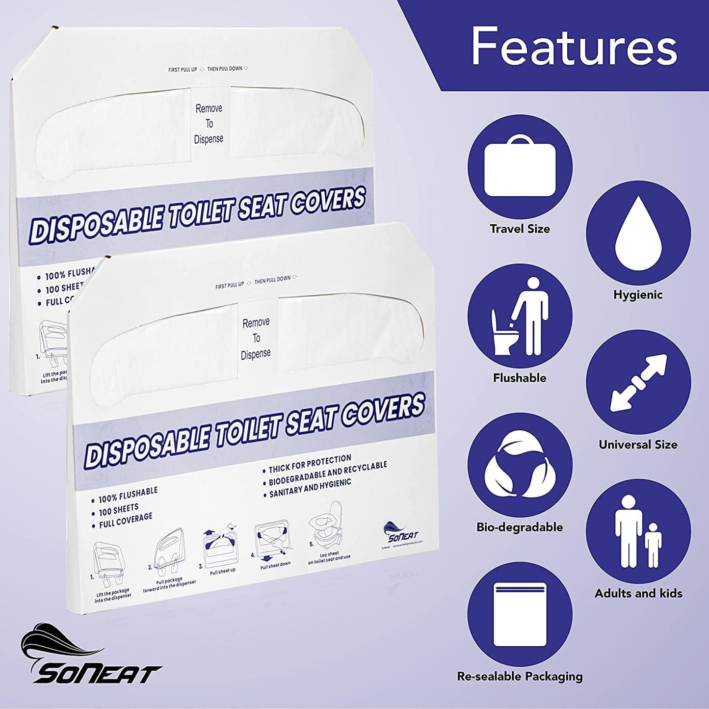 Disposable Toilet Seat Covers XL Half Fold Flushable – 200 Sheets 2 Pack for Public Facilities, Office, School, Hotel & Business Use – Premium toilet seat cover For Commercial Wall Dispenser