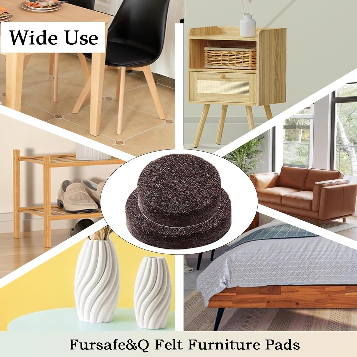 Fursafe&Q Felt Furniture Pads, Furniture Felt Pads for Hardwood Floors -Self Adhesive Chair Leg Floor Protectors, Protect from Nicks, Dents and Scratches, Chair Feet Protectors 136 Pcs Chair Feet