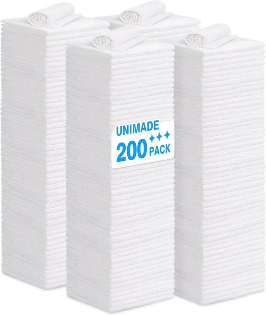 Shop Towel Rag, 200 Pack Reusable Rags Bulk Microfiber Cleaning Cloth Lint Free Towels for Car Kitchen Automotive Bar Mechanic Restaurant Garage, 11.5"x 11.5", White