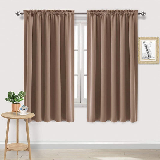 DWCN Blackout Curtains for Living Room Thermal Insulated, Energy Saving & Noise Reducing Bedroom Curtains, Khaki, W 70x L 72 Inch, Set of 2 Rod Pocket Curtain Panels