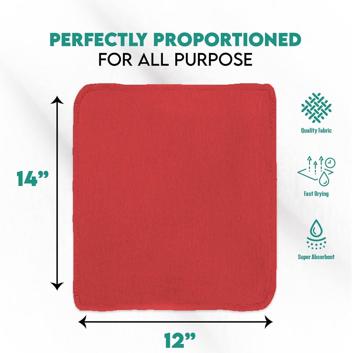 ZUPERIA Cotton Shop Towel – Multipurpose Cleaning Cloths (14" x 12" - Pack of 150 - Red) Reusable Shop Rags for Automobiles, Industrial, Restaurants, Garage, and Homes