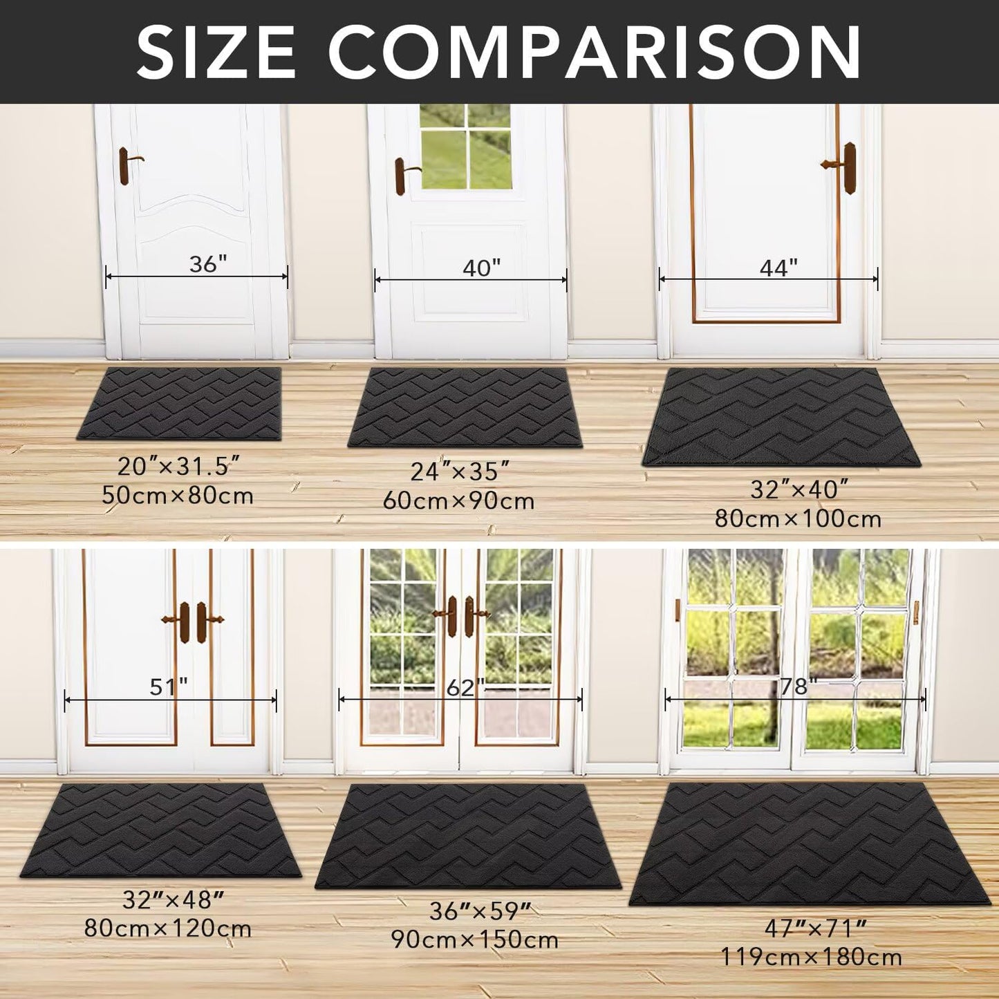 hicorfe Front Door Mat Indoor Entrance,20"x31.5" Absorbent Dirt Resist Welcome Door Mats,Stain and Fade Resistant,Non Slip Backing Entry Mat Doormat for Entryway(Charcoal)