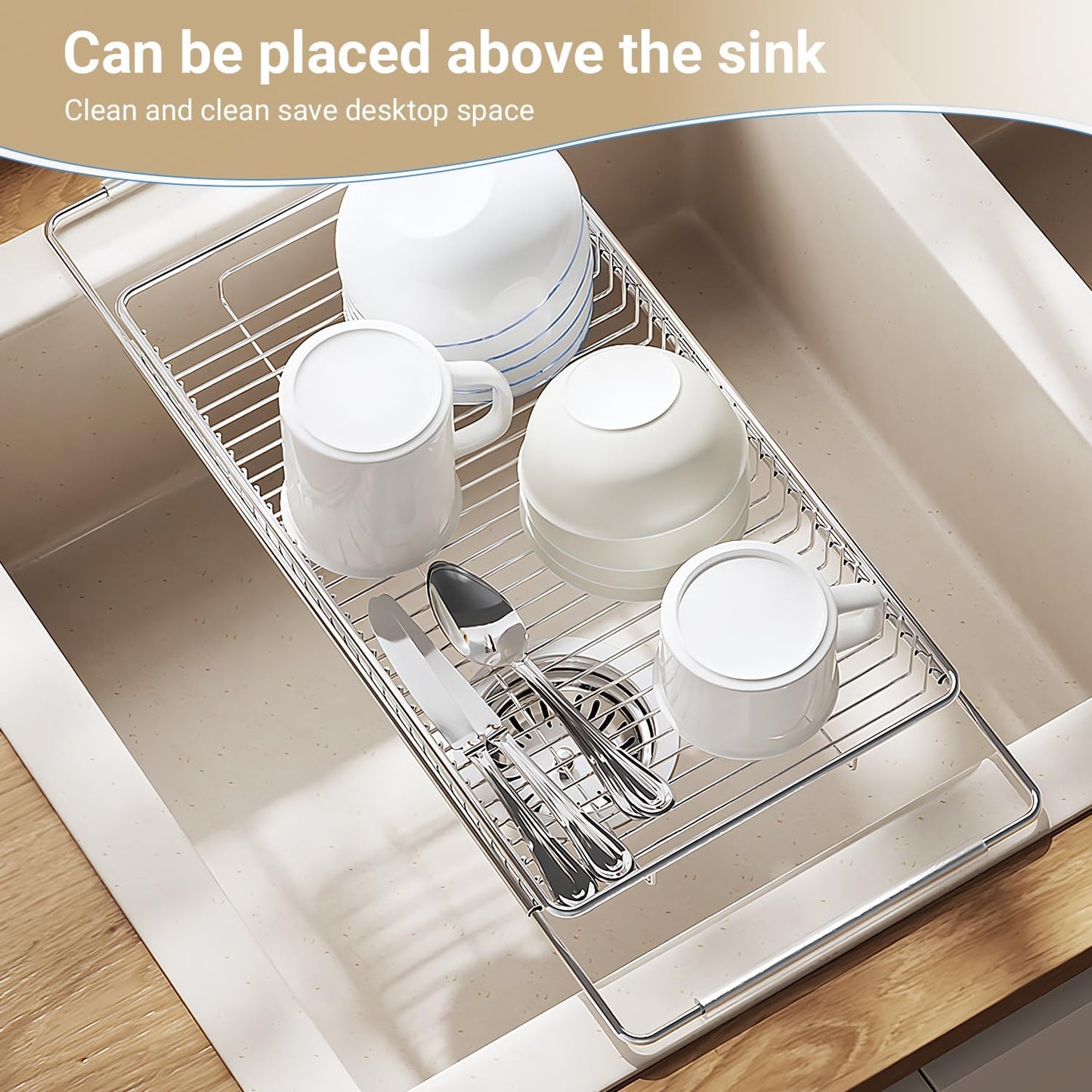 Dish Drying Rack, Stainless Steel Extendable Organizer for Kitchen Counter, Dish Dryer Rack for Inside Sink 304 Stainless Steel Adjustable 16.54" to 31.1" in Sink Dish Drying Rack 1(10.2" x 16.5")