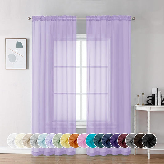 Chyhomenyc Lilac Sheer Curtains 84 Inch Length 2 Panels, Light Filtering Soft Airy Voile Rod Pocket Sheer Window Drapes for Bedroom Living Room, Each 42Wx84L Inches