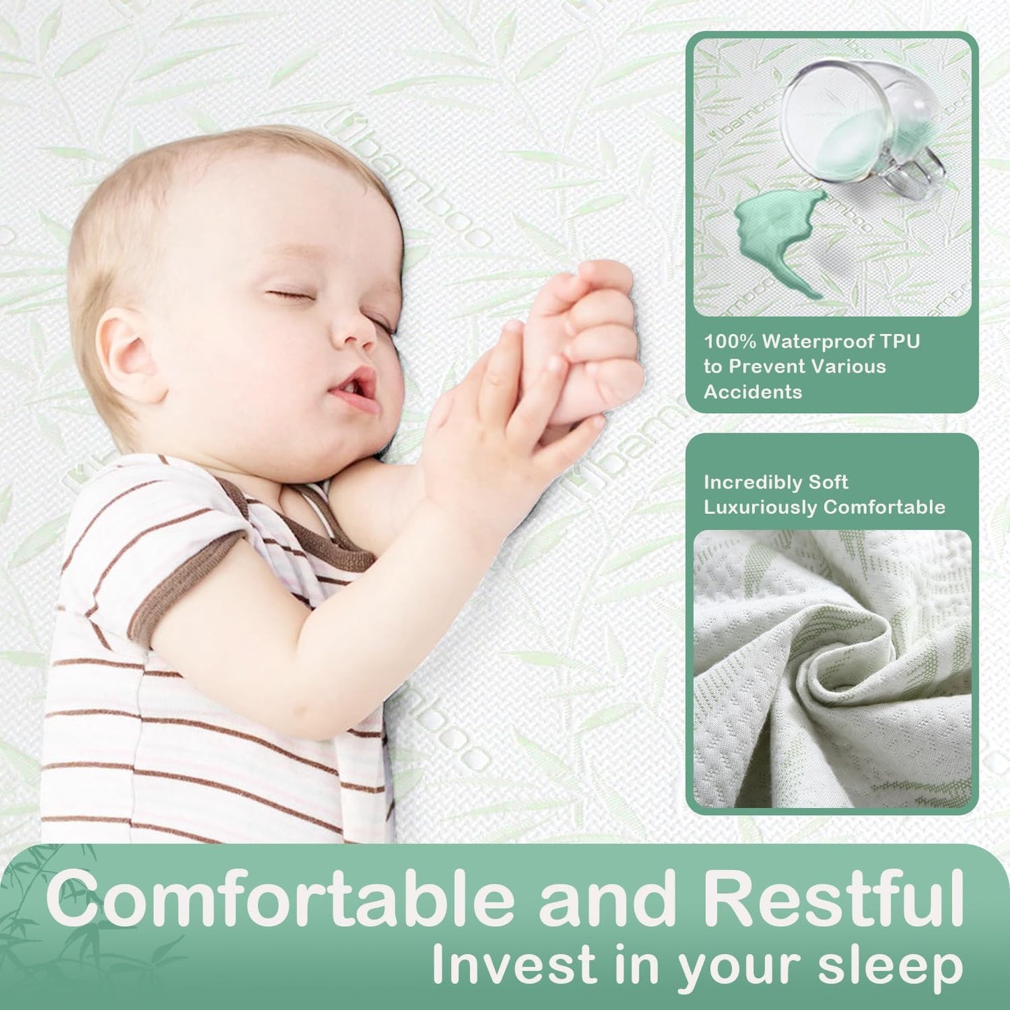 California King Mattress Protector Waterproof Mattress Pad Washable Bamboo Rayon Mattress Cover Breathable Noiseless Bed Protector 5" - 21'' Elastic Fitted Deep Pocket