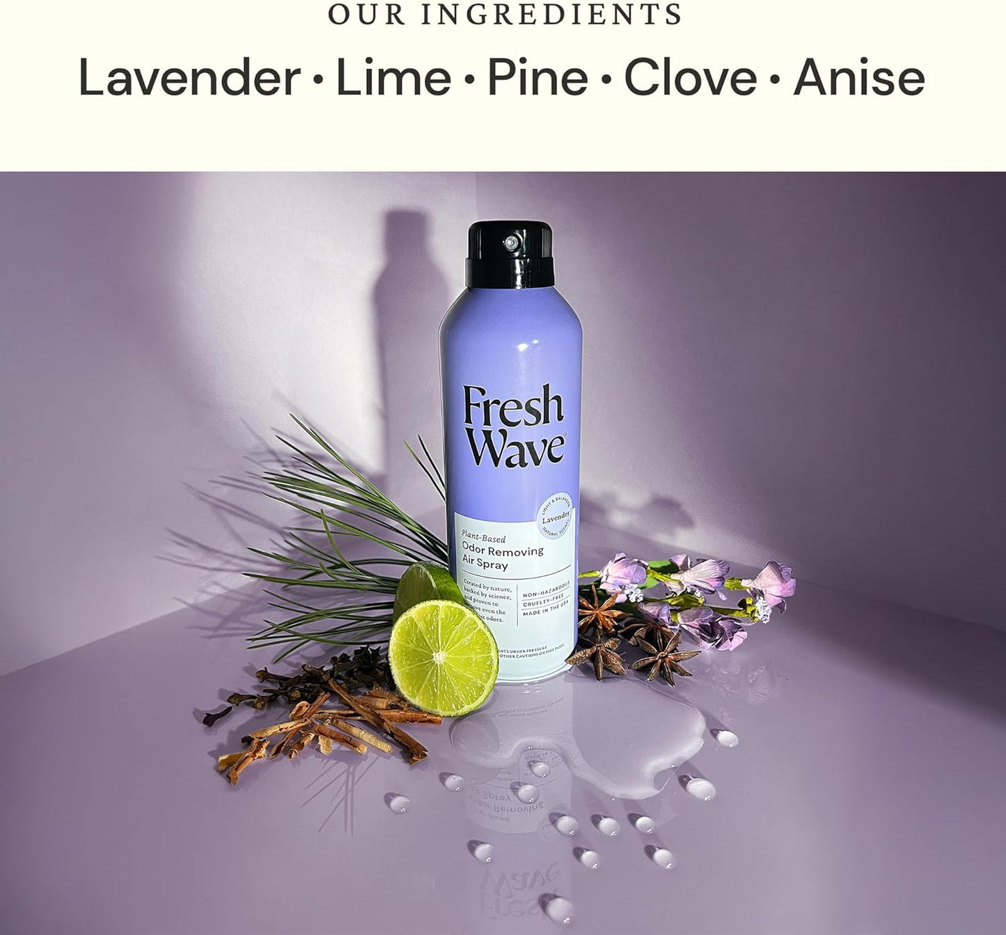 Fresh Wave Lavender Odor Eliminator Spray & Air Freshener, 8 oz. | Pack of 2 | Non-Aerosol, Fine Mist | Safer Odor Relief | Natural Plant-Based Odor Eliminator | For Furniture, Fabrics & Trash