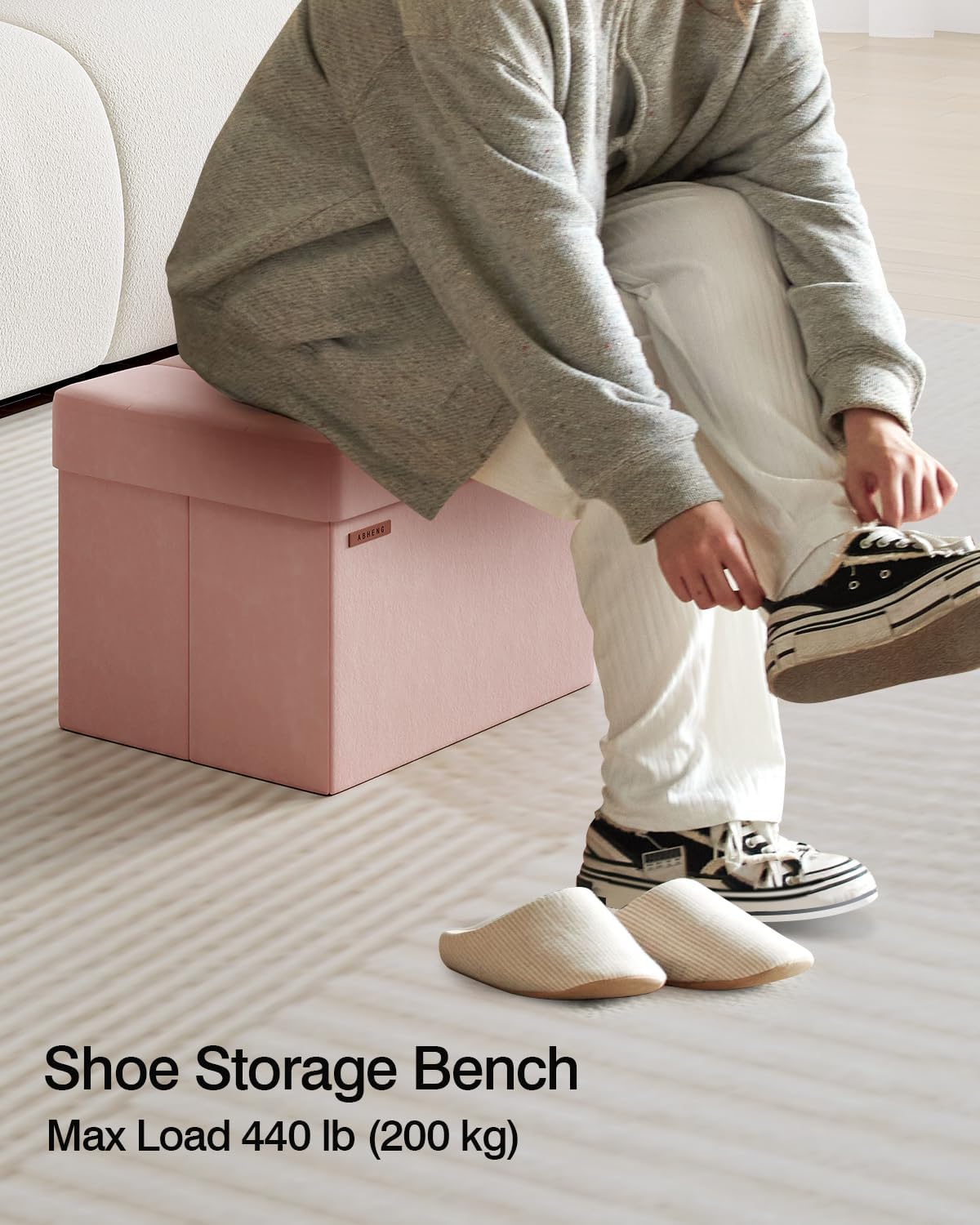 Folding Storage Ottoman, Velvet Storage Bench, Footrest, Foot Stool,for Living Room, Bedroom and Office,12.2 x 16.1 x 12.2 Inches, 200 kg Load Capacity,Jelly Pink,UASND03P