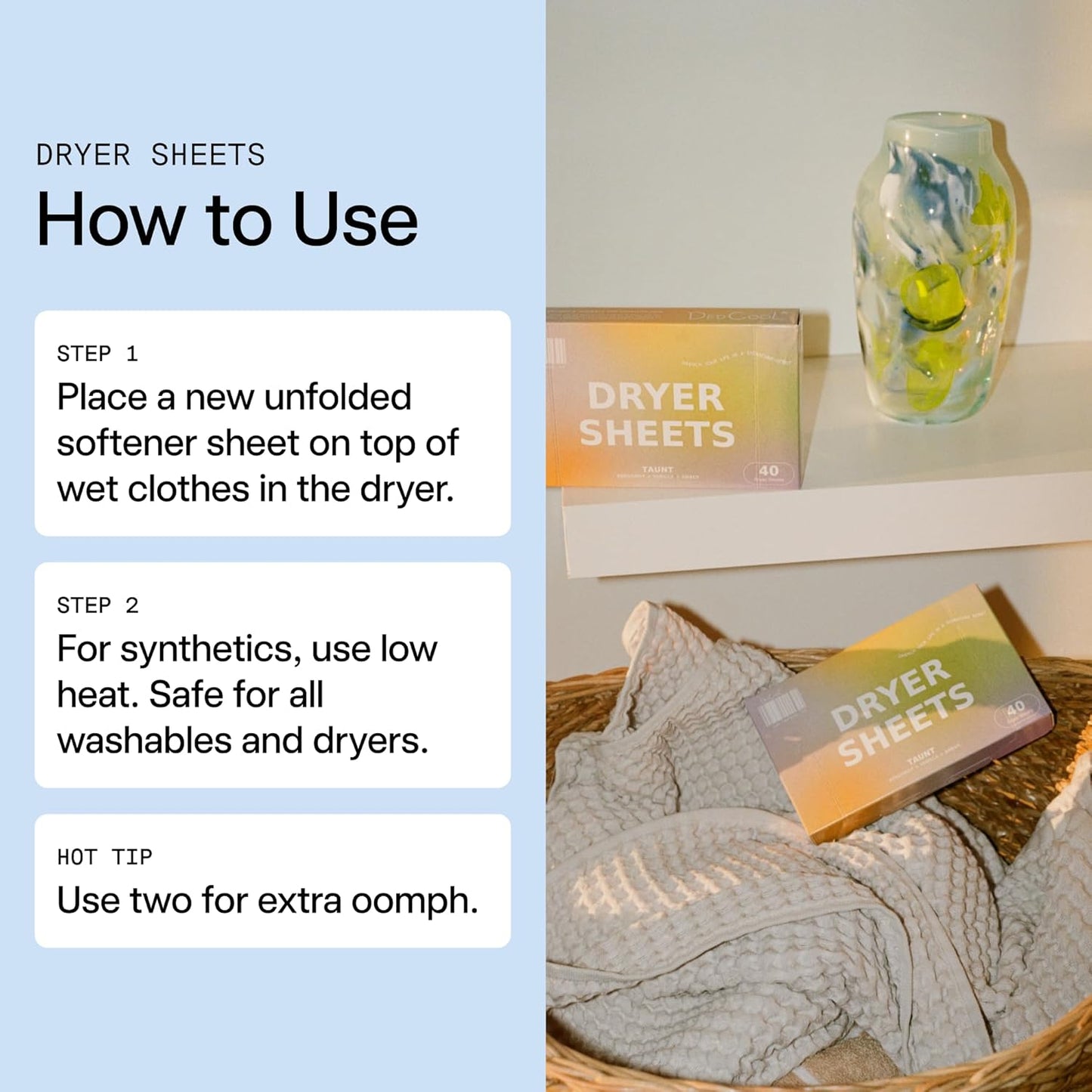 DedCool Dryer Sheets | 01 Taunt | 40 Count | Non-Toxic, Vegan Fabric Softener Sheets | Bergamot, Vanilla & Amber Scent | Gentle on Sensitive Skin | Softens & Freshens | Premium Laundry Supplies