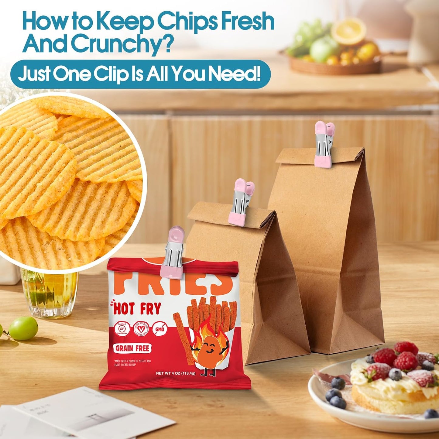 Clothes Pins Heavy Duty 30 Pack - 2.17 Inch Metal Chip Clips, Clothespins for Photo Drying Clothesline Laundry Sock, Bag Clips for Food Kitchen Stainless Steel with Rubber, Pink