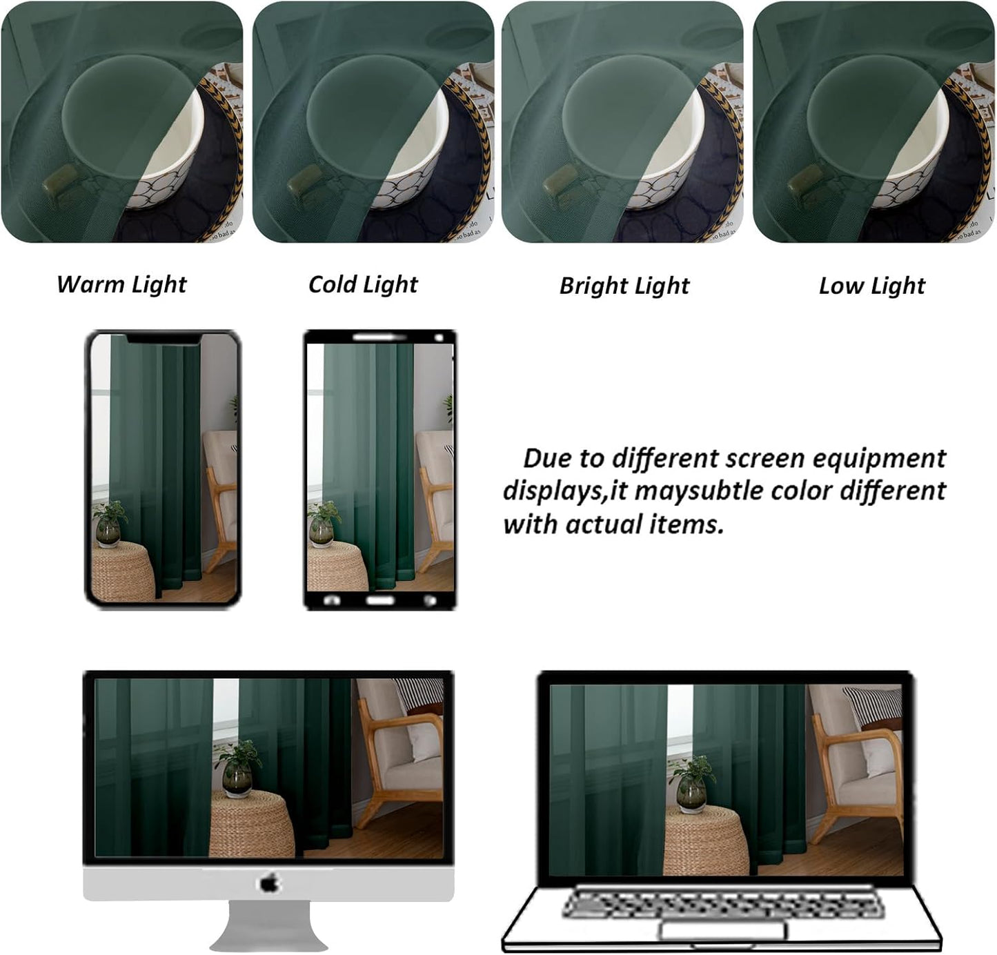 Chyhomenyc Sheer Valances for Windows 2 Pack, Small Window Curtains for Living Room Bathroom Cafe Laundry Basement, Modern Top Dual Rod Pocket Voile Curtain, 42W x 18L inches, Hunter Green