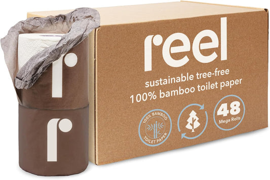 Bulk Reel Premium Toilet Paper - 2 Pack - 48 Rolls of Toilet Paper - 3-Ply Made From Tree-Free - Zero Plastic Packaging