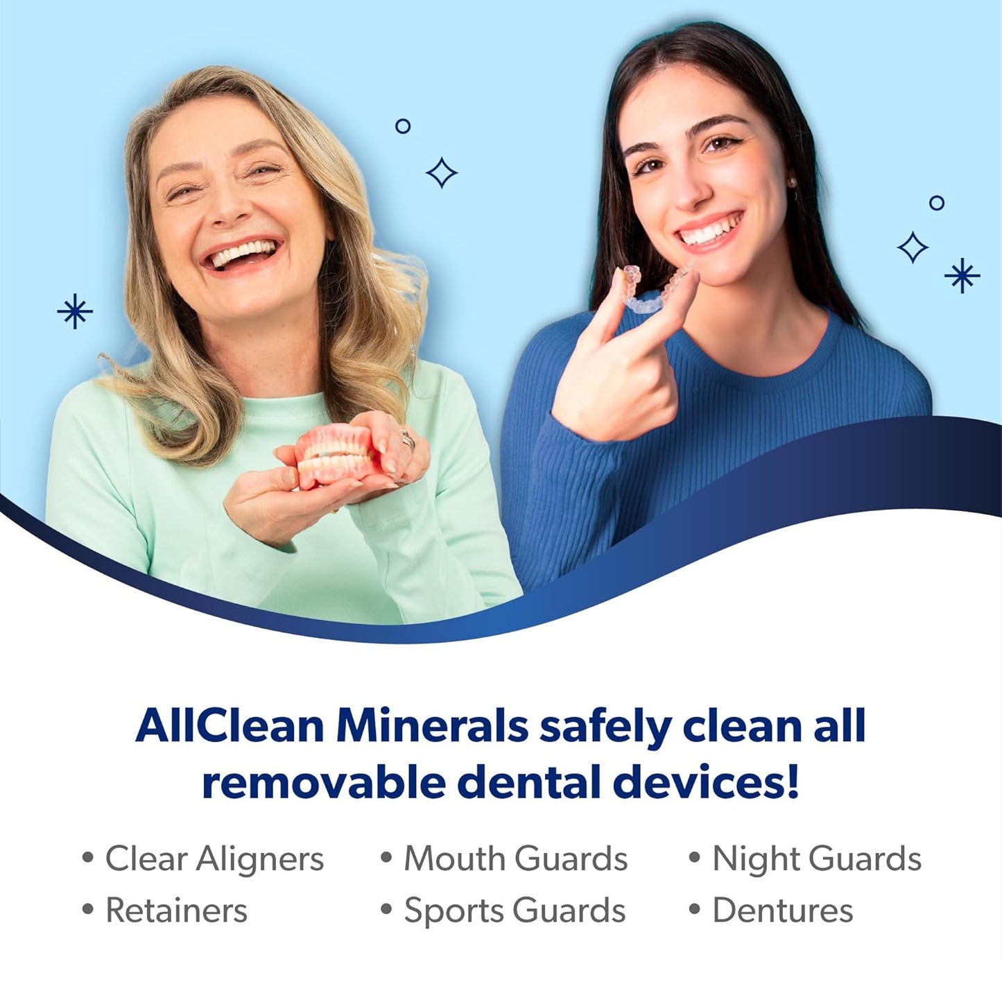 EverSmile AllClean Minerals – Deep Cleaner for Retainers, Clear Aligners, Invisalign, Dentures, Night & Mouth Guards – Removes Stains, Odors & Plaque in 3-Minutes – Up to 120 Uses (300g), 3 Pack